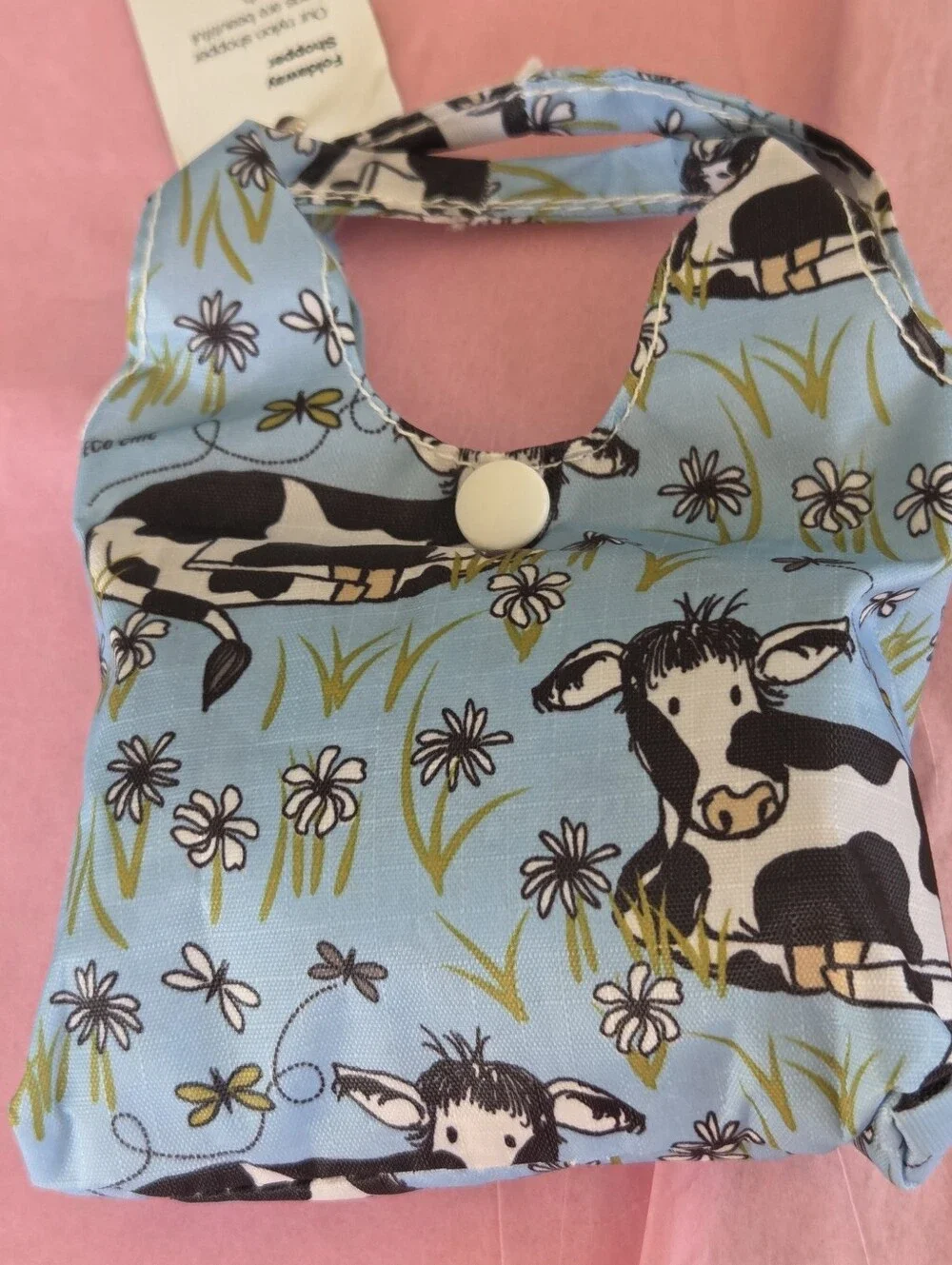 Eco Chic London Cow Print Shopper Foldable Tote Shopping Bag Foldaway Pouch Blue